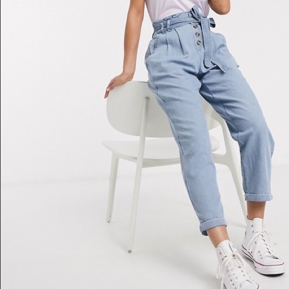 denim paper bag pants